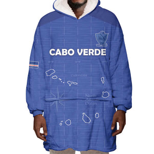 Custom Cabo Verde Football Wearable Blanket Hoodie Go Tubaroes Azuis Go - Blue - African Pride