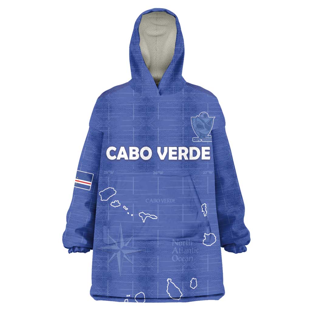 Custom Cabo Verde Football Wearable Blanket Hoodie Go Tubaroes Azuis Go - Blue - African Pride