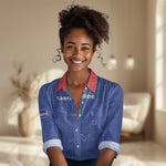 Custom Cabo Verde Football Women Casual Shirt Go Tubaroes Azuis Go - Blue - African Pride