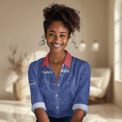 Custom Cabo Verde Football Women Casual Shirt Go Tubaroes Azuis Go - Blue - African Pride