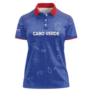 Custom Cabo Verde Football Women Polo Shirt Go Tubaroes Azuis Go - Blue - African Pride