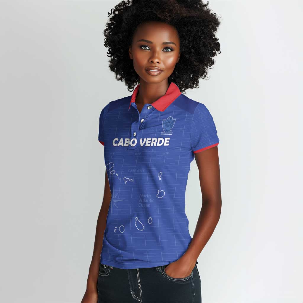 Custom Cabo Verde Football Women Polo Shirt Go Tubaroes Azuis Go - Blue - African Pride