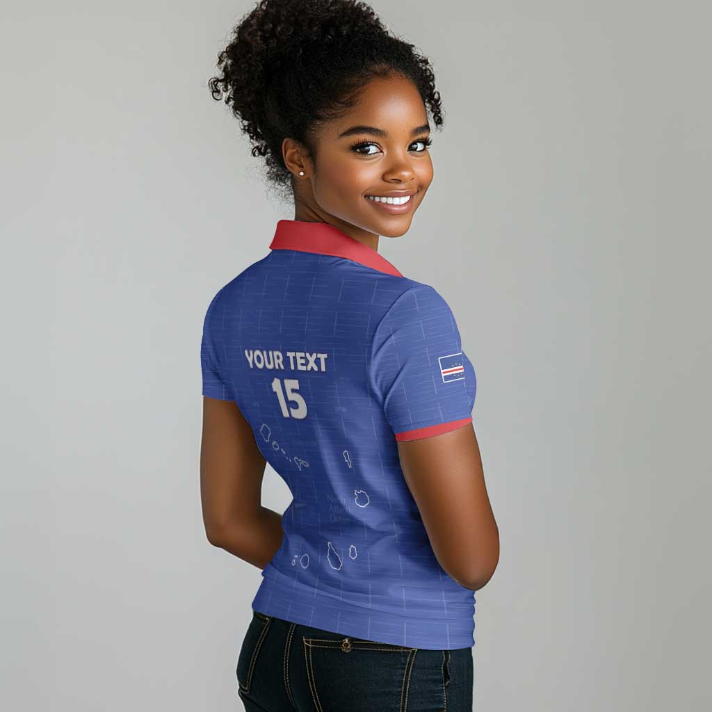Custom Cabo Verde Football Women Polo Shirt Go Tubaroes Azuis Go - Blue - African Pride