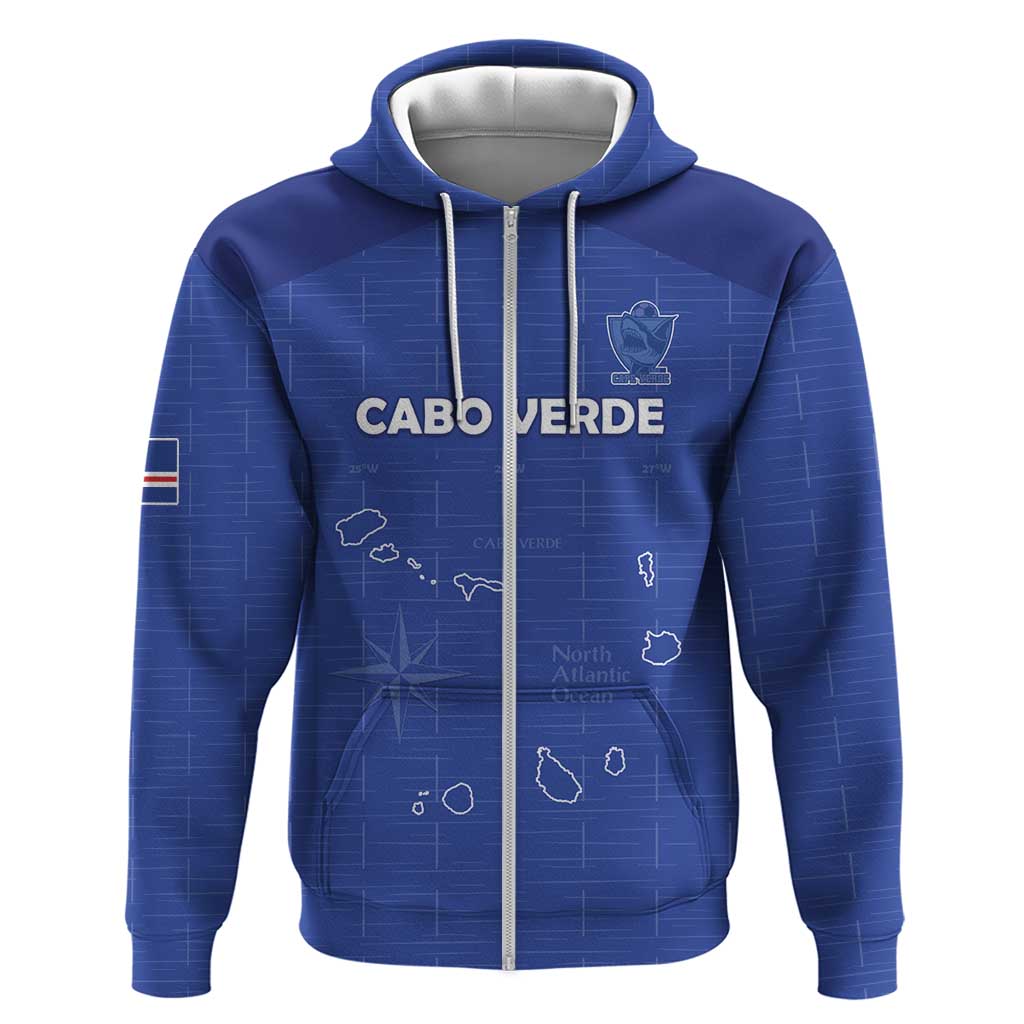 Custom Cabo Verde Football Zip Hoodie Go Tubaroes Azuis Go - Blue - African Pride