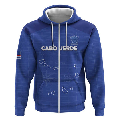 Custom Cabo Verde Football Zip Hoodie Go Tubaroes Azuis Go - Blue - African Pride
