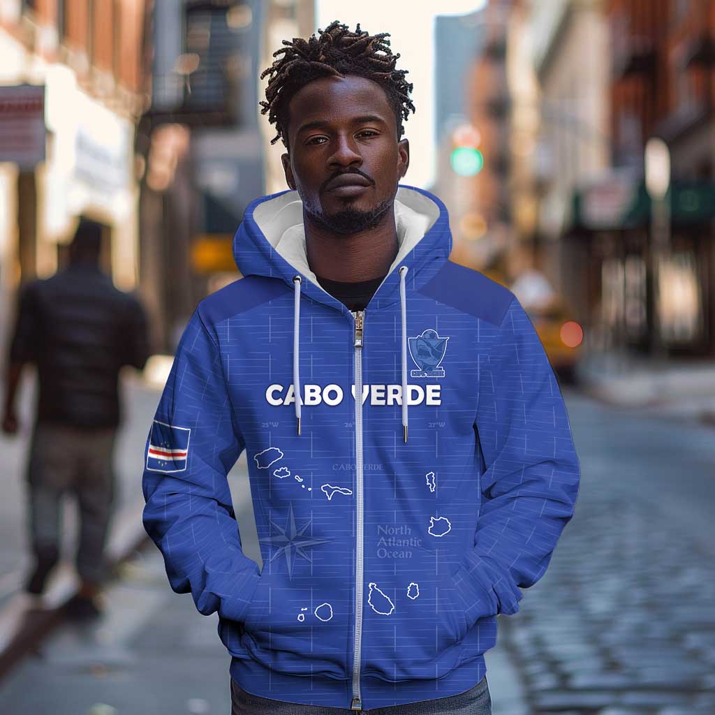 Custom Cabo Verde Football Zip Hoodie Go Tubaroes Azuis Go - Blue - African Pride