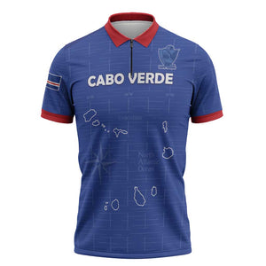 Custom Cape Verde Football Zipper Polo Shirt Come On Tubaroes Azuis - Blue
