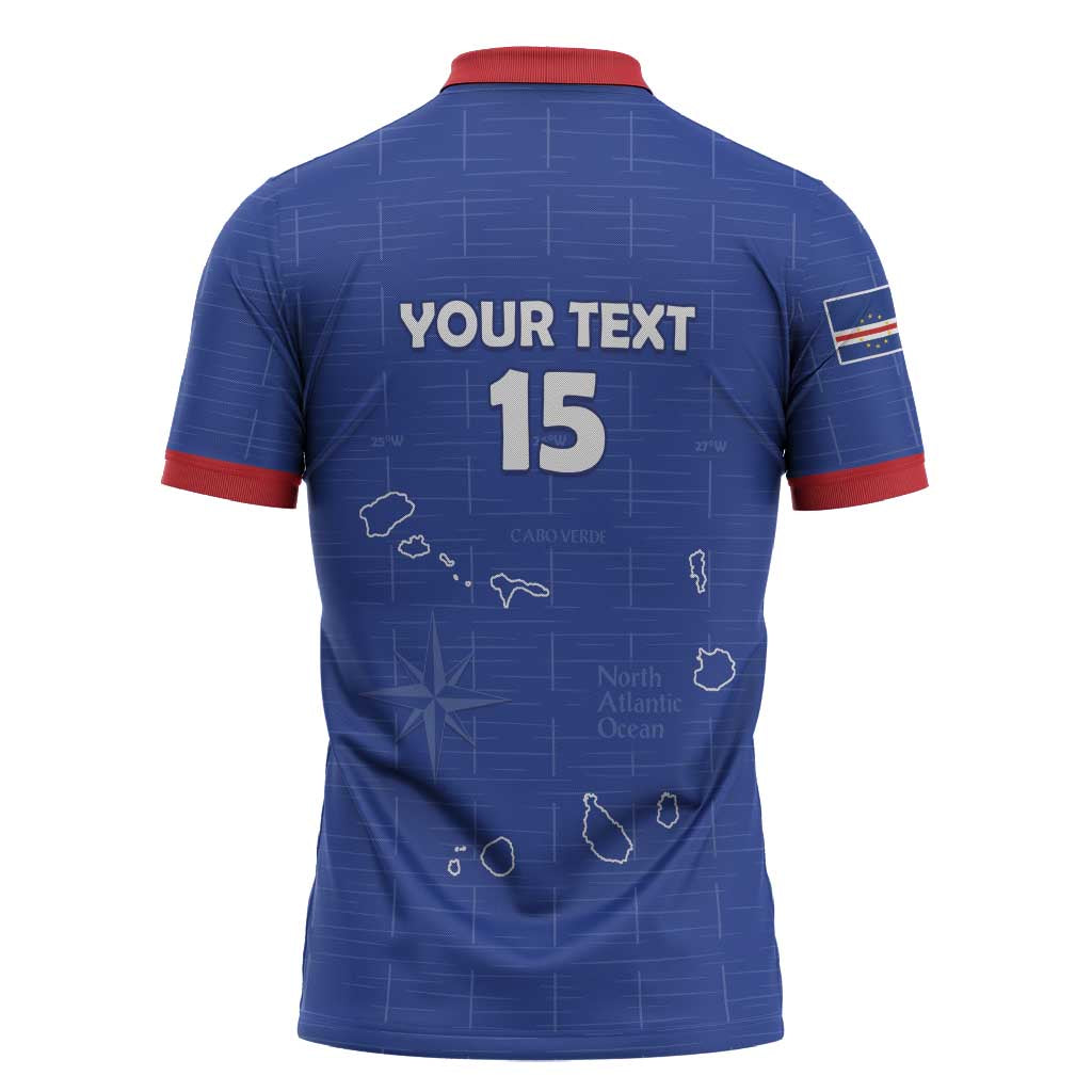 Custom Cape Verde Football Zipper Polo Shirt Come On Tubaroes Azuis - Blue