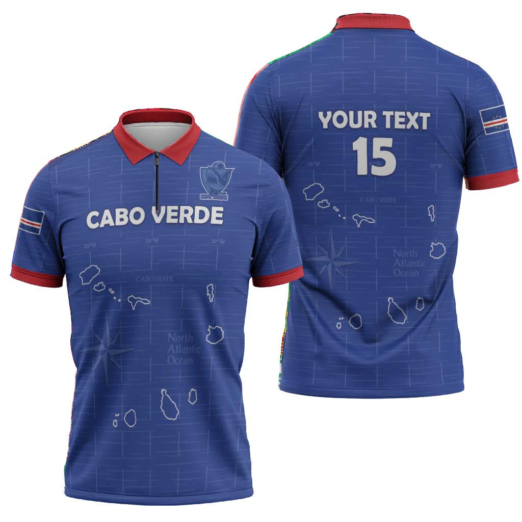 Custom Cape Verde Football Zipper Polo Shirt Come On Tubaroes Azuis - Blue