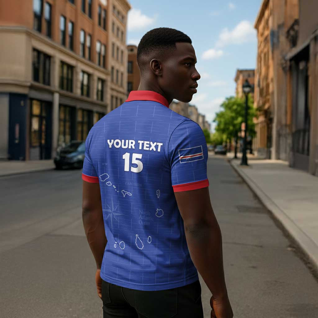 Custom Cape Verde Football Zipper Polo Shirt Come On Tubaroes Azuis - Blue