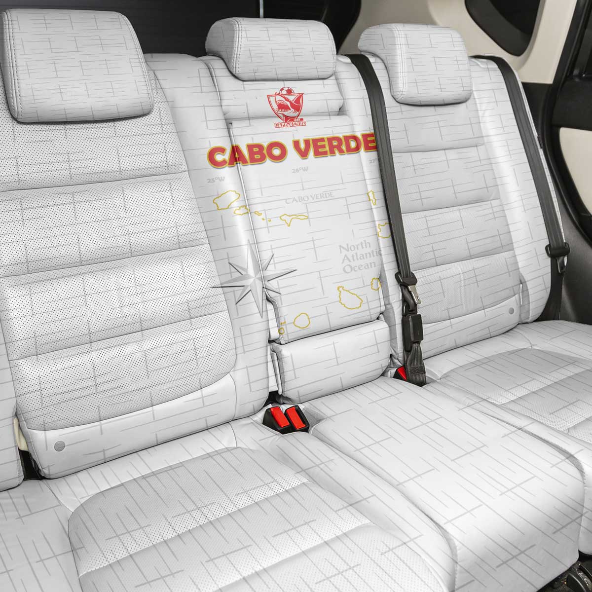 Cabo Verde Football Back Car Seat Cover Go Tubaroes Azuis Go - White - African Pride