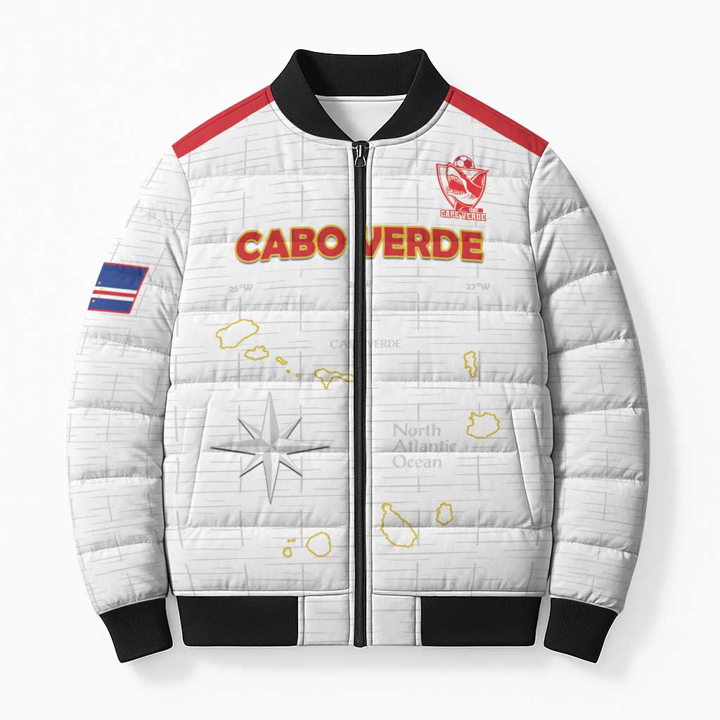 Custom Cape Verde Football Bomber Puffer Jacket Come On Tubaroes Azuis - White