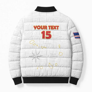 Custom Cape Verde Football Bomber Puffer Jacket Come On Tubaroes Azuis - White