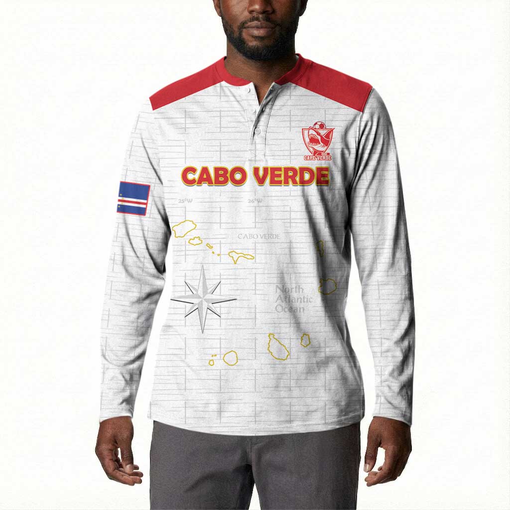 Custom Cape Verde Football Button Sweatshirt Come On Tubaroes Azuis - White