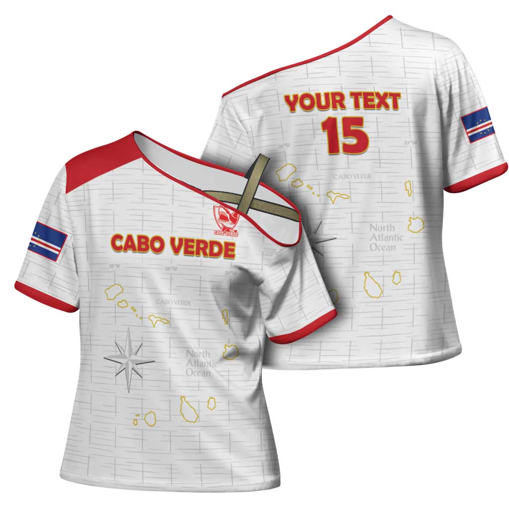 Custom Cape Verde Football Cross Shoulder Shirt Come On Tubaroes Azuis - White