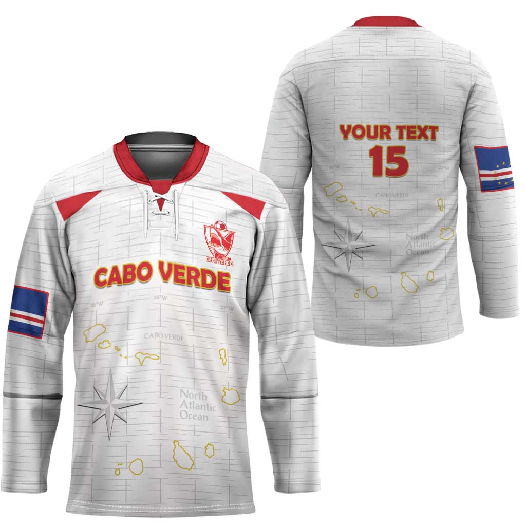 Custom Cape Verde Football Hockey Jersey Come On Tubaroes Azuis - White