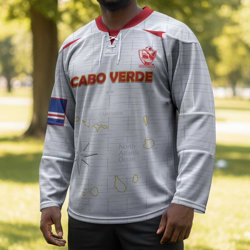 Custom Cape Verde Football Hockey Jersey Come On Tubaroes Azuis - White