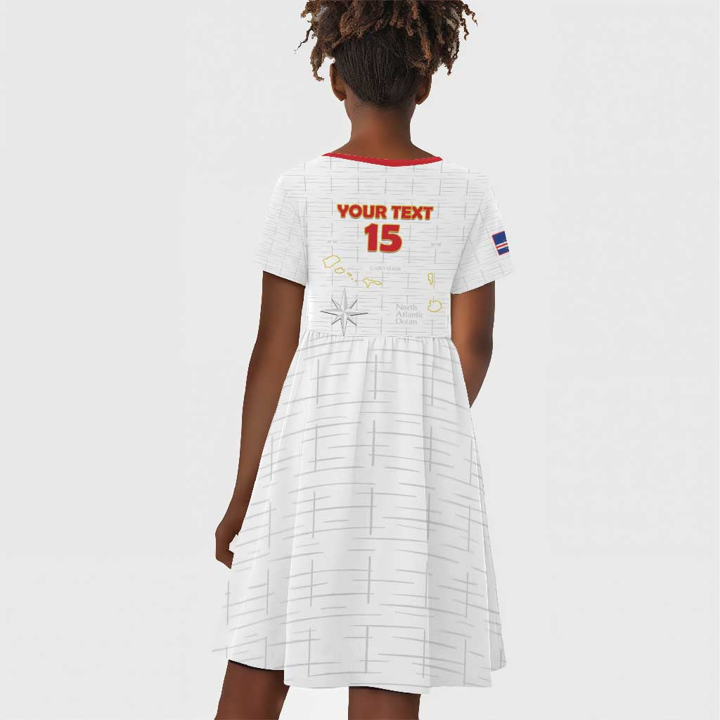 Custom Cabo Verde Football Kid Short Sleeve Dress Go Tubaroes Azuis Go - White - African Pride