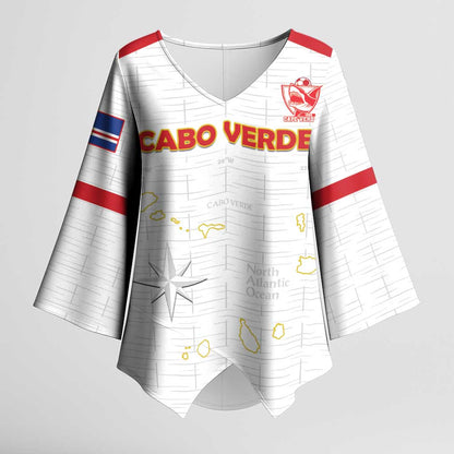 Custom Cape Verde Football Kimono Sleeve Blouse Come On Tubaroes Azuis - White