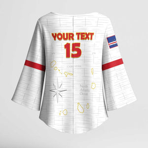 Custom Cape Verde Football Kimono Sleeve Blouse Come On Tubaroes Azuis - White