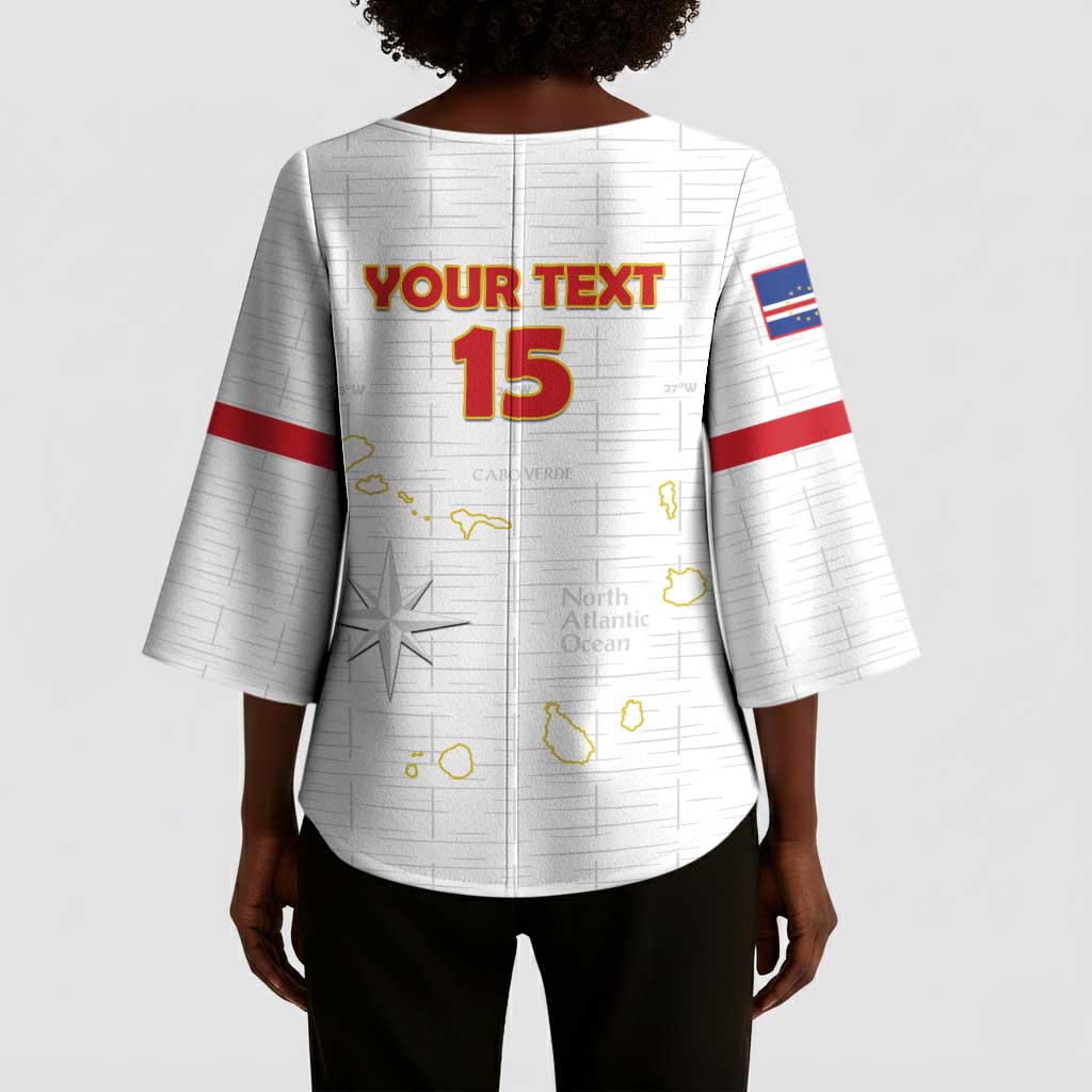 Custom Cape Verde Football Kimono Sleeve Blouse Come On Tubaroes Azuis - White