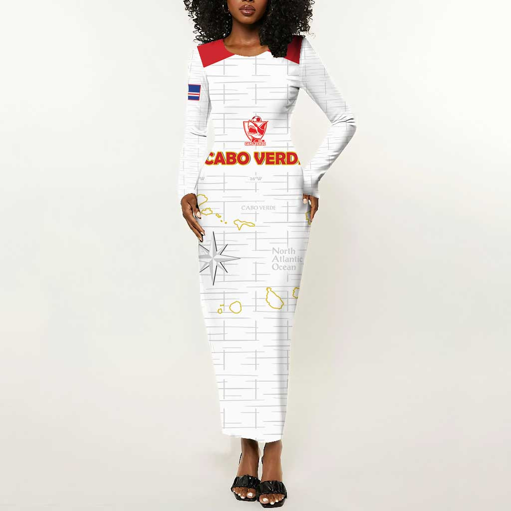 Custom Cabo Verde Football Long Sleeve Bodycon Dress Go Tubaroes Azuis Go - White - African Pride