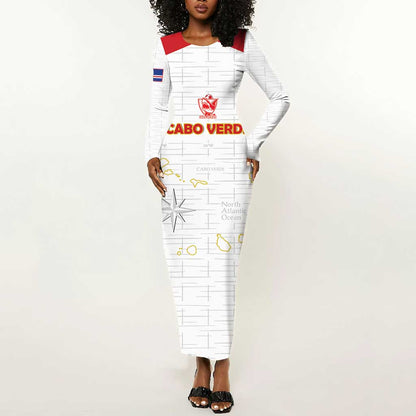 Custom Cabo Verde Football Long Sleeve Bodycon Dress Go Tubaroes Azuis Go - White - African Pride