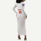 Custom Cabo Verde Football Long Sleeve Bodycon Dress Go Tubaroes Azuis Go - White - African Pride