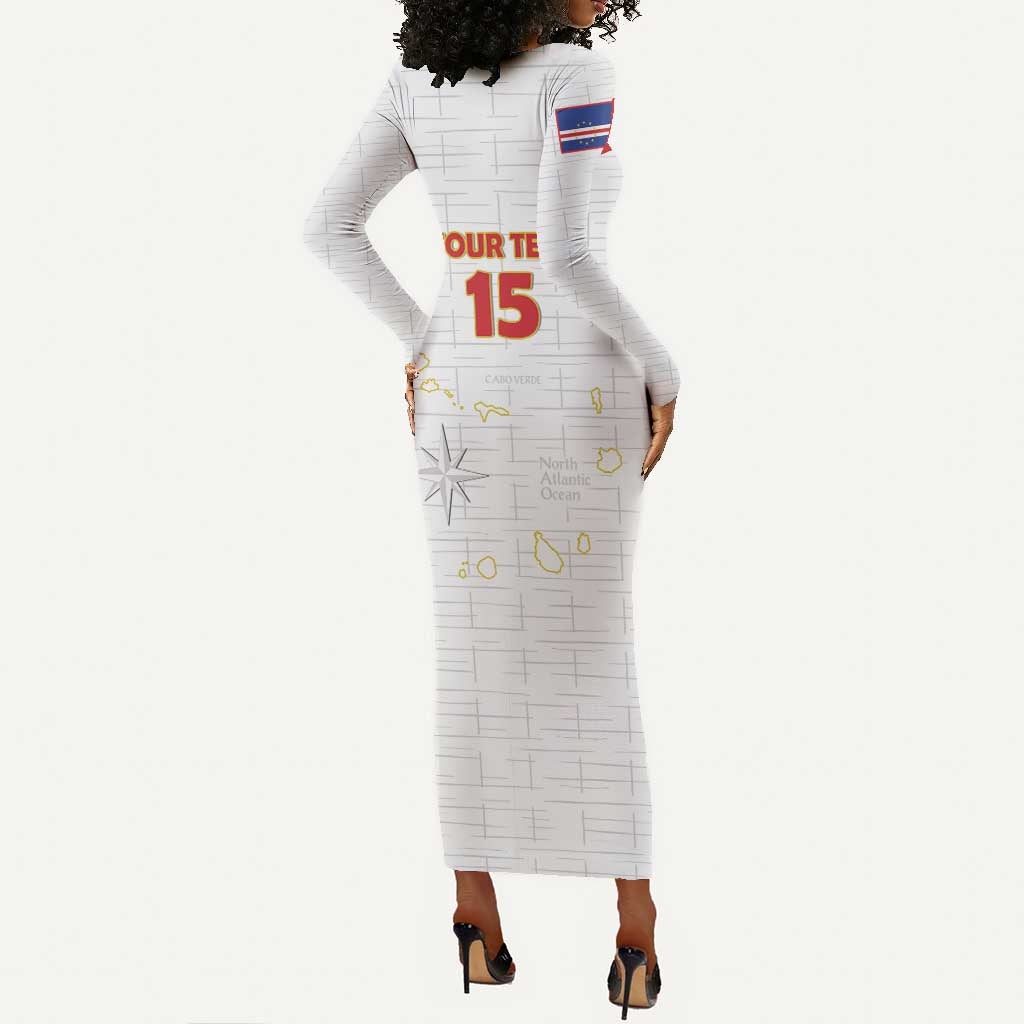 Custom Cabo Verde Football Long Sleeve Bodycon Dress Go Tubaroes Azuis Go - White - African Pride