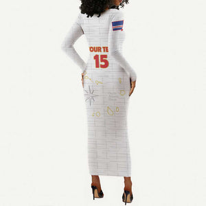 Custom Cabo Verde Football Long Sleeve Bodycon Dress Go Tubaroes Azuis Go - White - African Pride