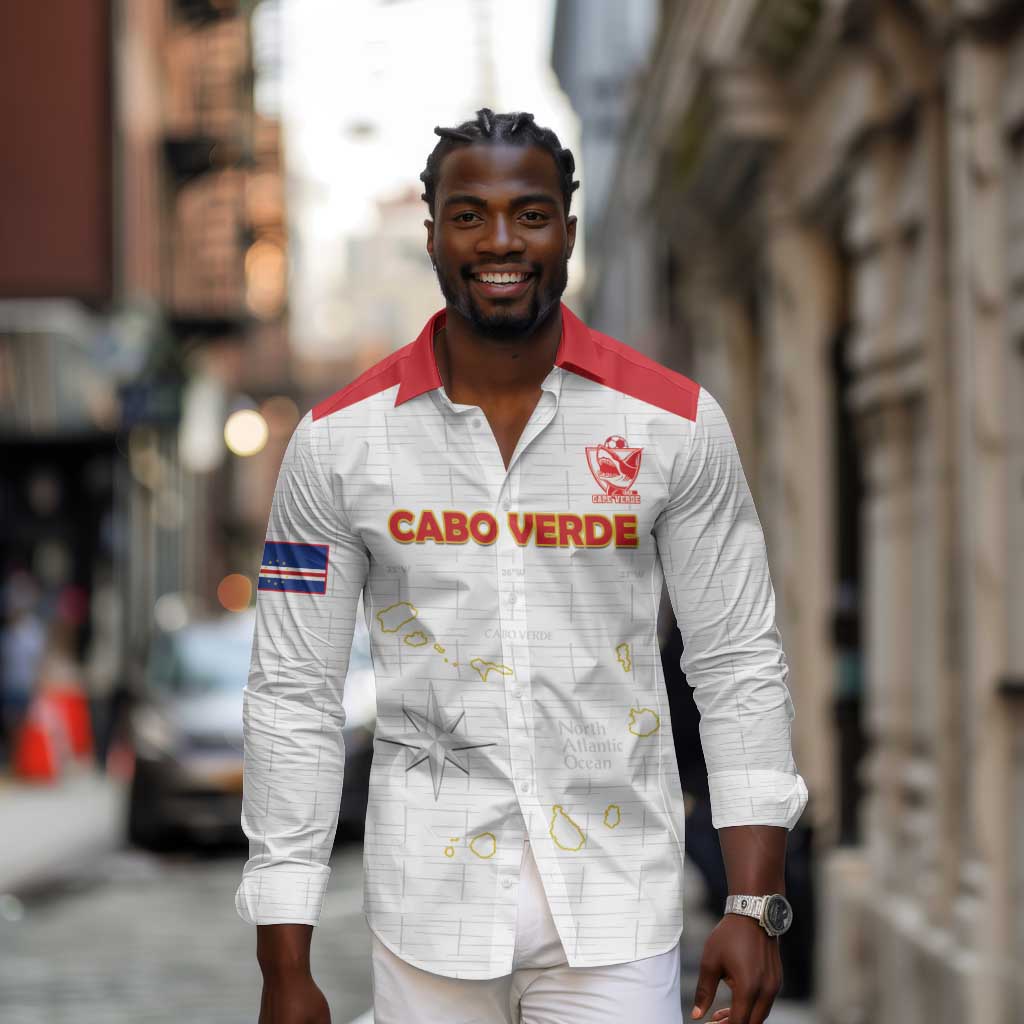Custom Cabo Verde Football Long Sleeve Button Shirt Go Tubaroes Azuis Go - White - African Pride