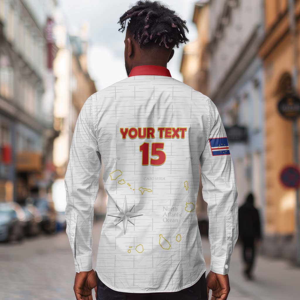 Custom Cabo Verde Football Long Sleeve Button Shirt Go Tubaroes Azuis Go - White - African Pride