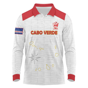Custom Cabo Verde Football Long Sleeve Polo Shirt Go Tubaroes Azuis Go - White - African Pride