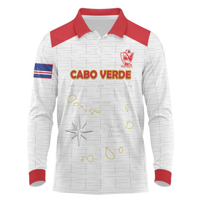 Custom Cabo Verde Football Long Sleeve Polo Shirt Go Tubaroes Azuis Go - White - African Pride