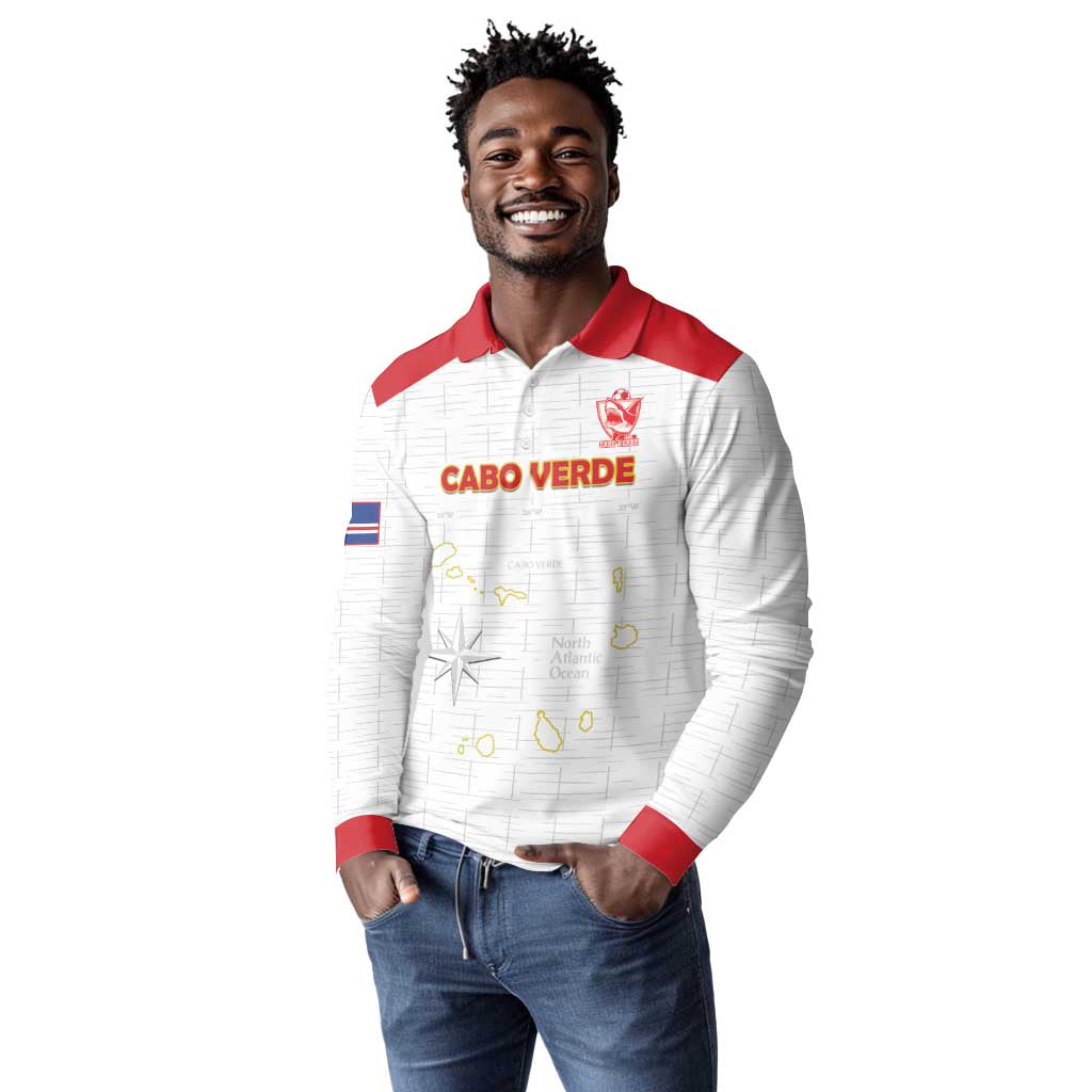 Custom Cabo Verde Football Long Sleeve Polo Shirt Go Tubaroes Azuis Go - White - African Pride
