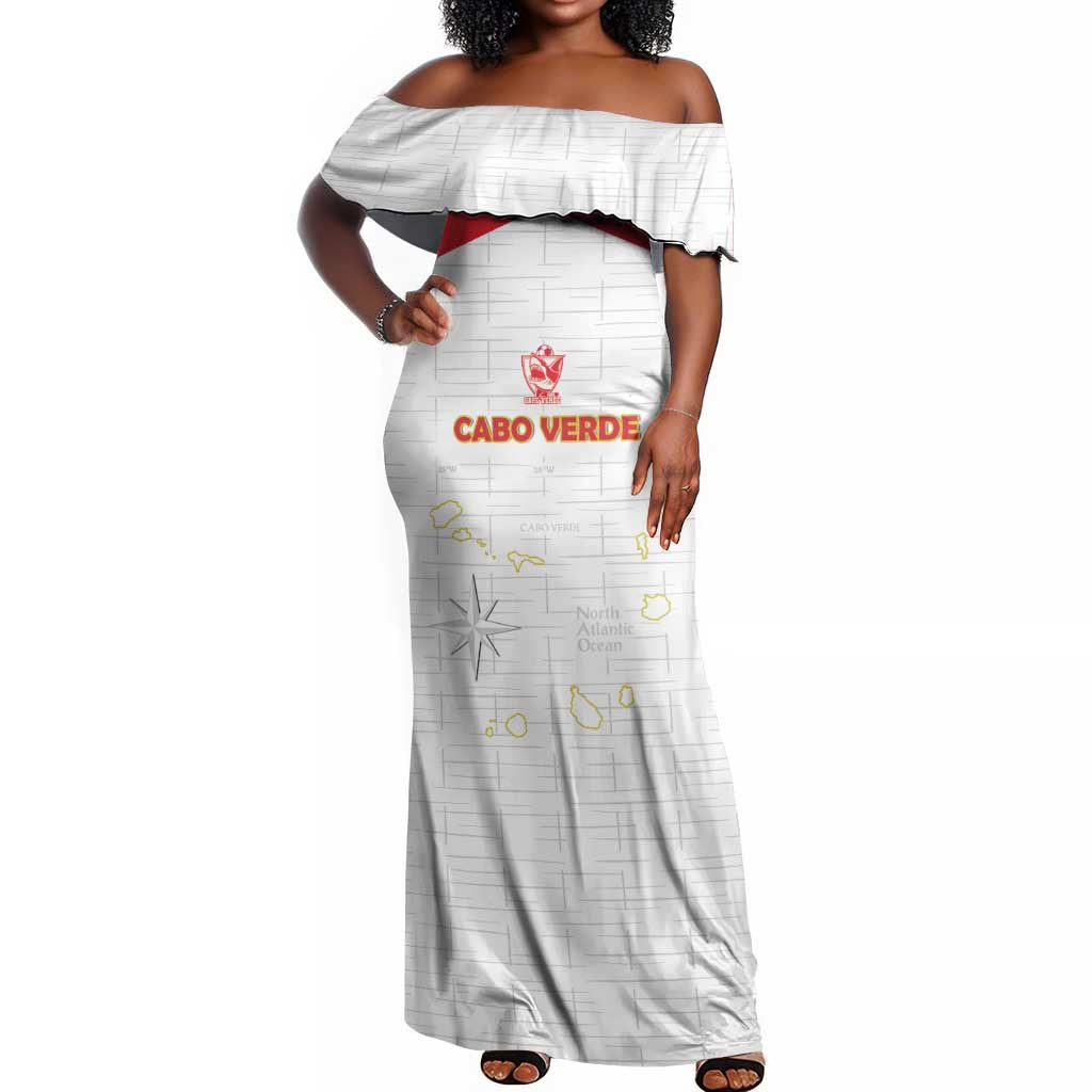 Custom Cabo Verde Football Off Shoulder Maxi Dress Go Tubaroes Azuis Go - White - African Pride