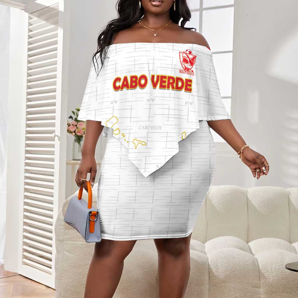 Custom Cabo Verde Football Off Shoulder Short Dress Go Tubaroes Azuis Go - White - African Pride