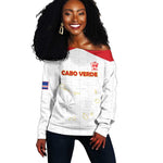 Custom Cabo Verde Football Off Shoulder Sweater Go Tubaroes Azuis Go - White - African Pride