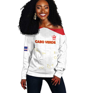 Custom Cabo Verde Football Off Shoulder Sweater Go Tubaroes Azuis Go - White - African Pride