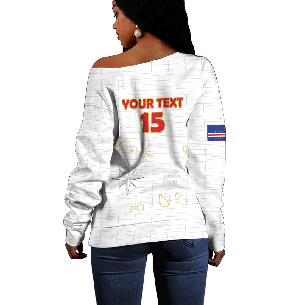 Custom Cabo Verde Football Off Shoulder Sweater Go Tubaroes Azuis Go - White - African Pride