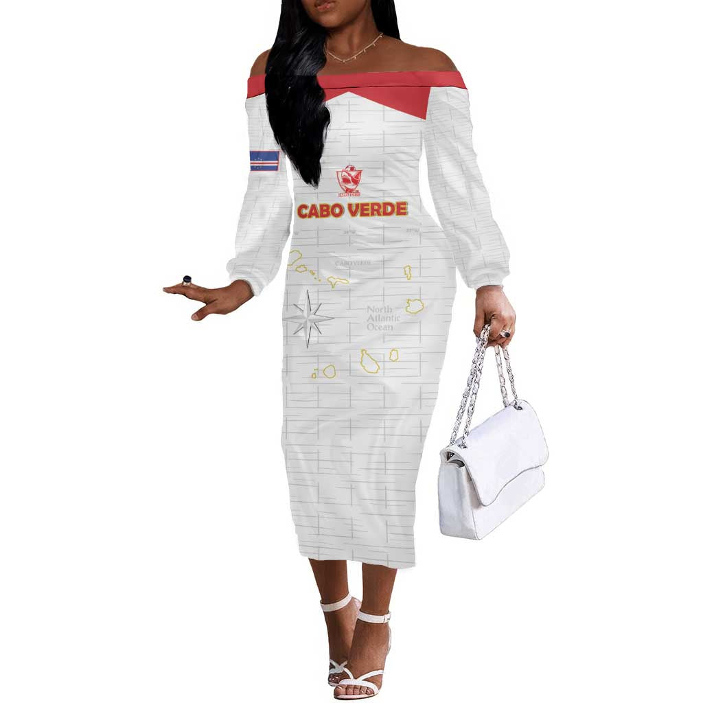Custom Cabo Verde Football Off The Shoulder Long Sleeve Dress Go Tubaroes Azuis Go - White - African Pride