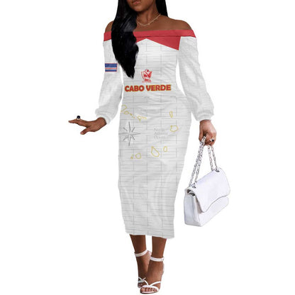 Custom Cabo Verde Football Off The Shoulder Long Sleeve Dress Go Tubaroes Azuis Go - White - African Pride