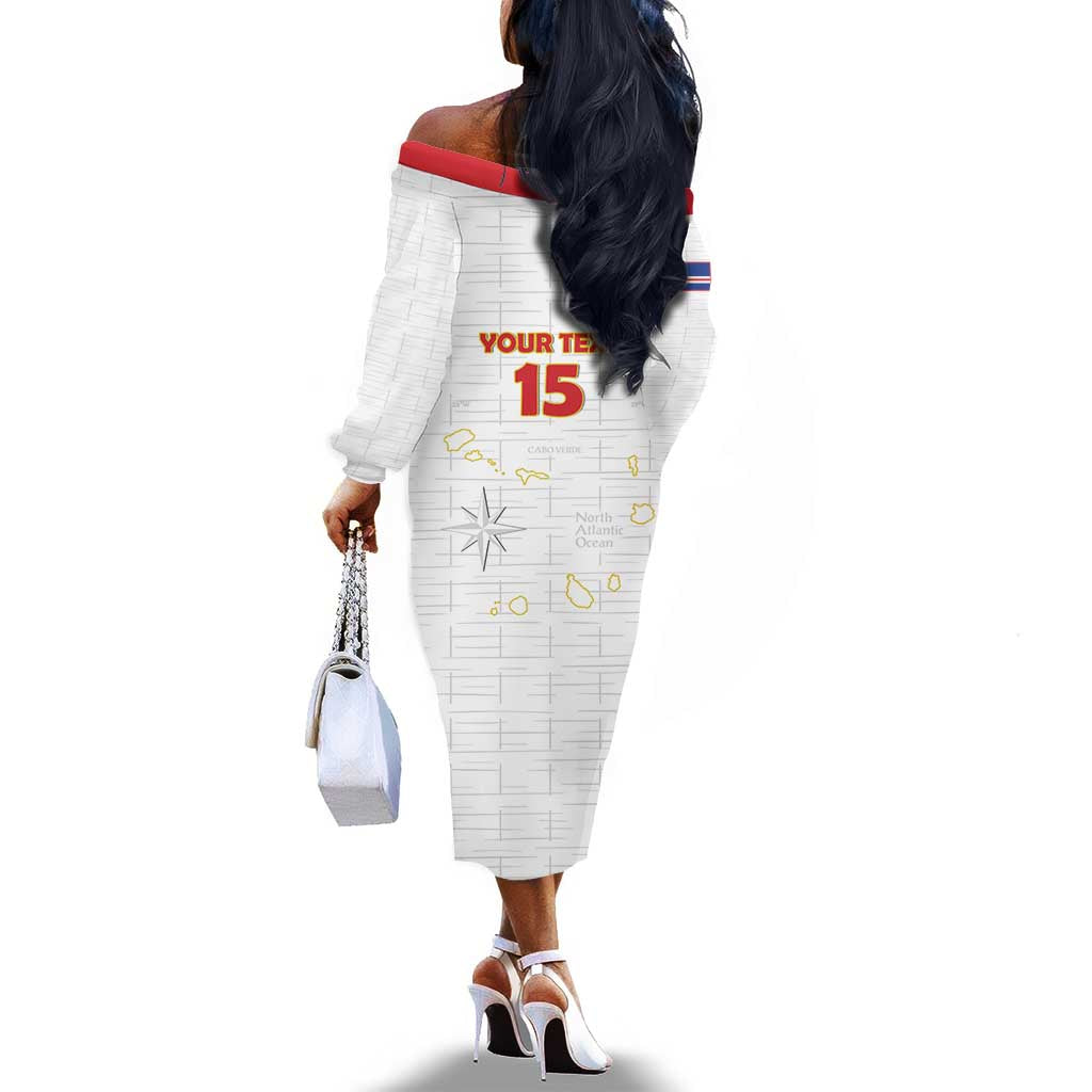 Custom Cabo Verde Football Off The Shoulder Long Sleeve Dress Go Tubaroes Azuis Go - White - African Pride