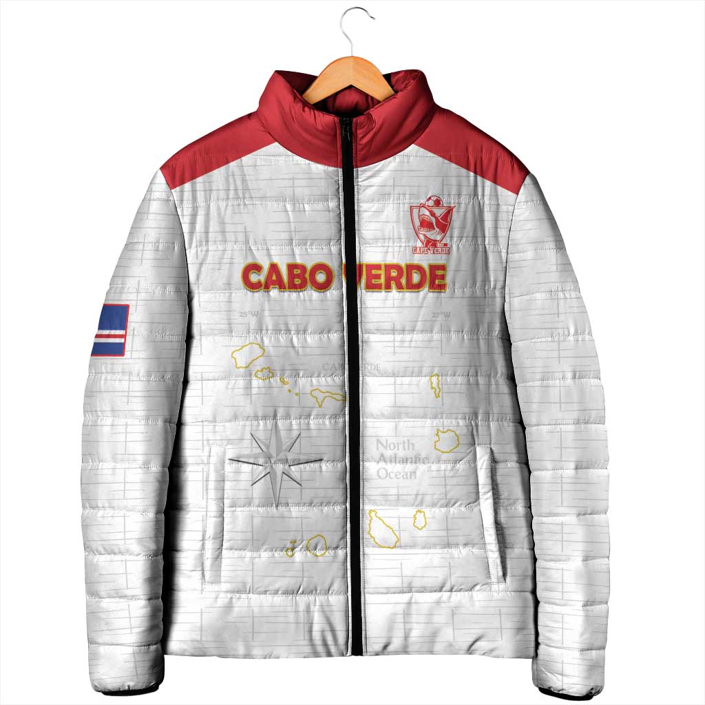 Custom Cape Verde Football Padded Jacket Come On Tubaroes Azuis - White