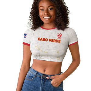 Custom Cabo Verde Football Raglan Cropped T shirt Go Tubaroes Azuis Go - White - African Pride