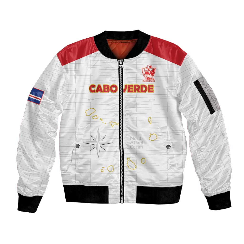Custom Cabo Verde Football Sleeve Zip Bomber Jacket Go Tubaroes Azuis Go - White - African Pride