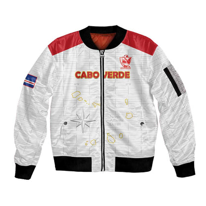 Custom Cabo Verde Football Sleeve Zip Bomber Jacket Go Tubaroes Azuis Go - White - African Pride
