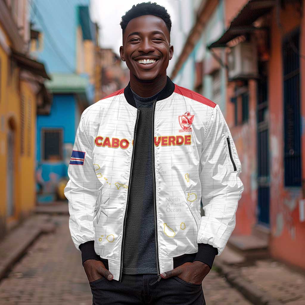 Custom Cabo Verde Football Sleeve Zip Bomber Jacket Go Tubaroes Azuis Go - White - African Pride
