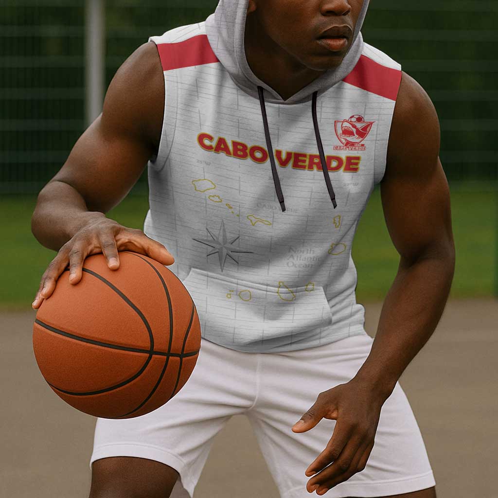 Custom Cabo Verde Football Sleeveless Hoodie Go Tubaroes Azuis Go - White - African Pride