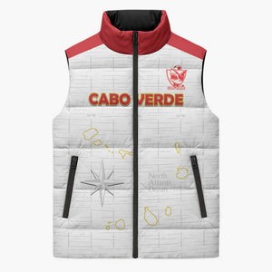 Custom Cape Verde Football Sleeveless Puffer Jacket Come On Tubaroes Azuis - White
